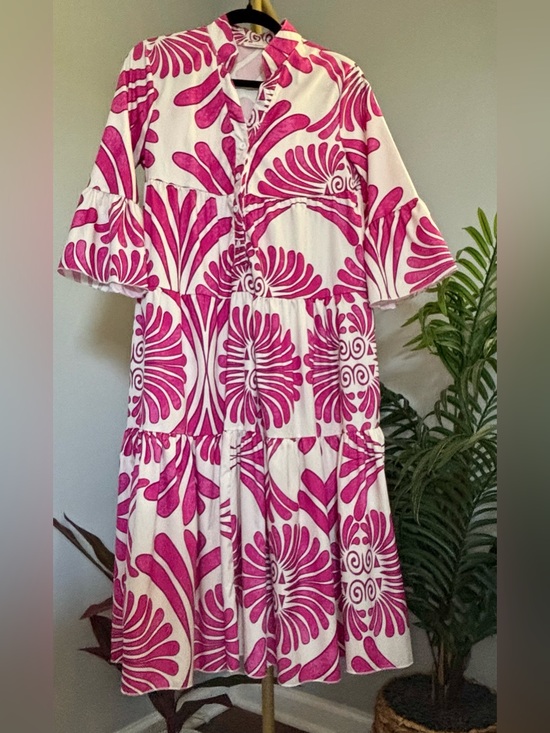 Sundayup Dresses & Skirts - SundayUp Magenta & White Print Dress